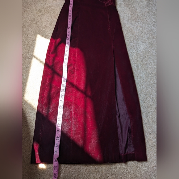 Vintage LA GLO Red Maroon Velvet Spaghetti Strap Midi Prom Party Dress - Picture 8 of 14